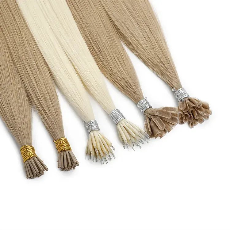 Wholesale Geleisi hair Brazilian real natural virgin human hair extension I tip U tip flat hair extension bundles colorful