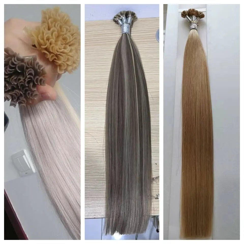 Wholesale Geleisi hair Brazilian real natural virgin human hair extension I tip U tip flat hair extension bundles colorful