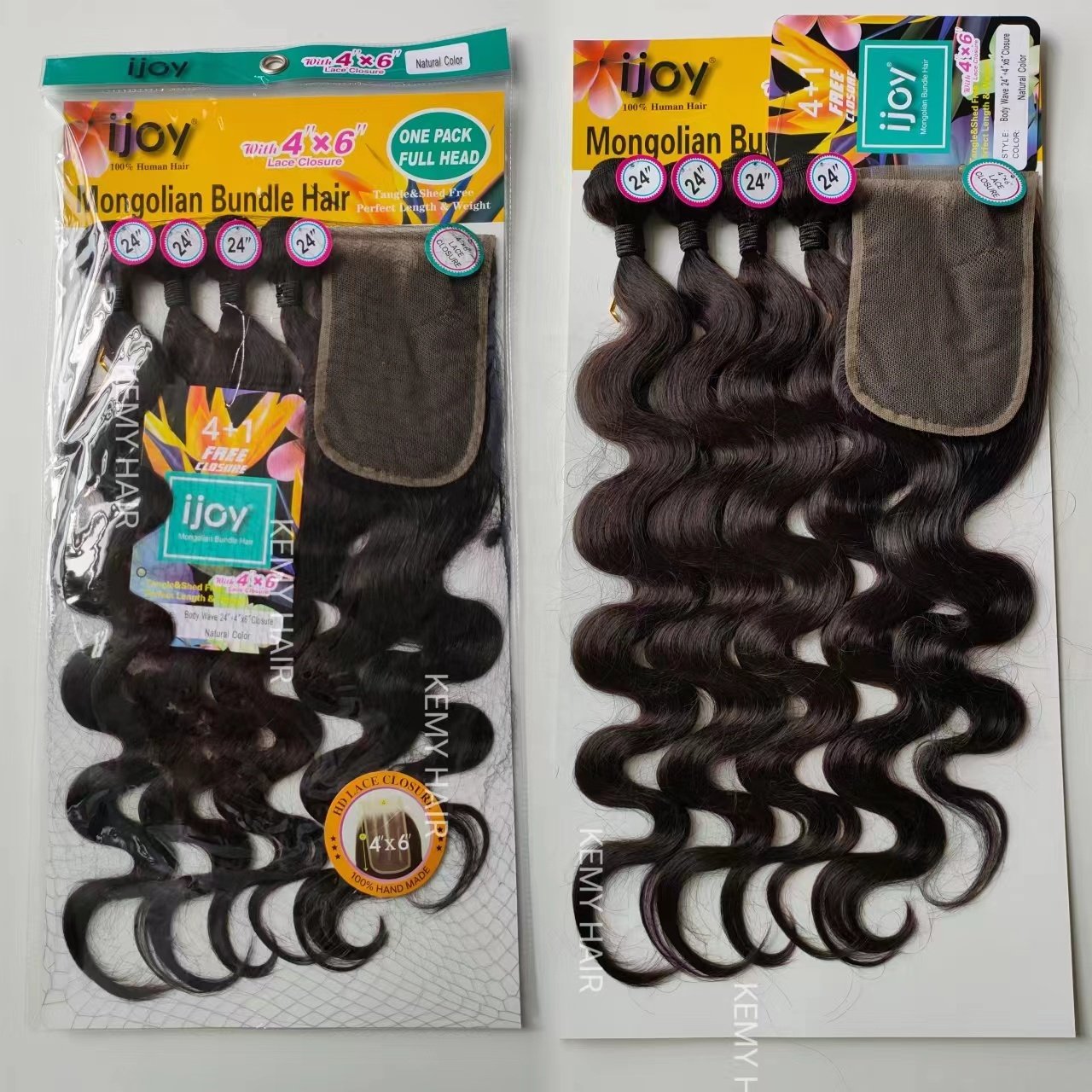 KEMY HAIR Blend Hair Bundles with 6*4 &13*4 Lace Closure Body Wave Natural Color Wholesale Hair Bundles Set for Black Women