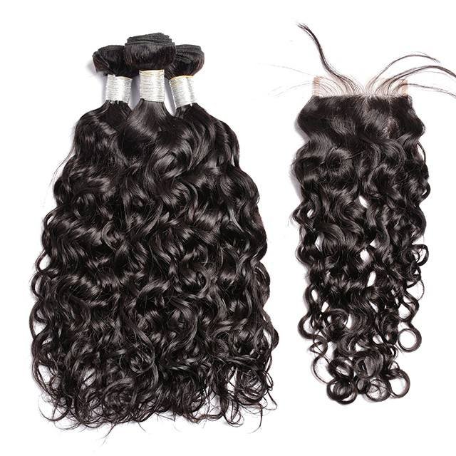 Wholesale Water Wave 3 Bundles With Closure Frontal Water Wave Cuticle Aligned Virgin Human Hair Bundles Vendor Extensions