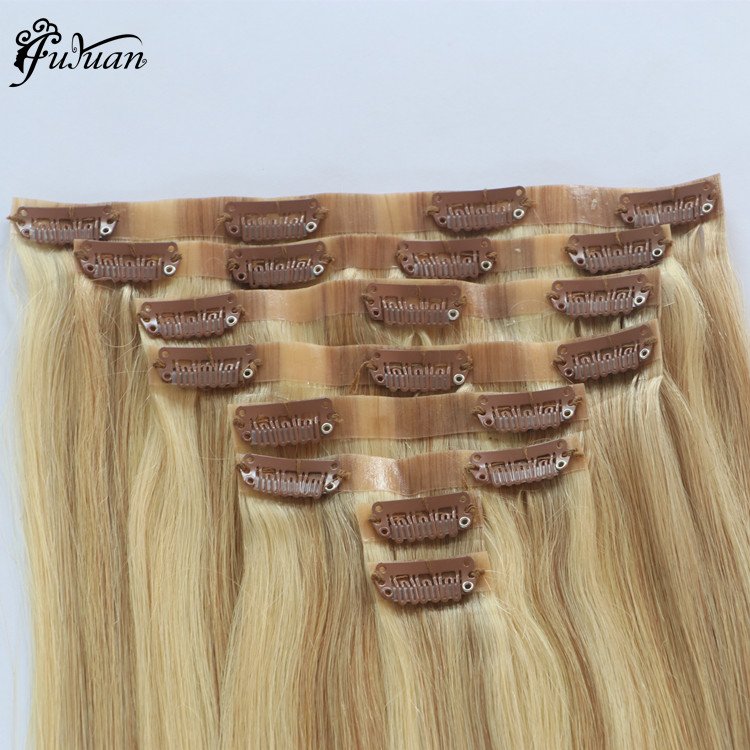 Double Drawn 100% Seamless invisible Clip In cambodian Human raw Hair Extension