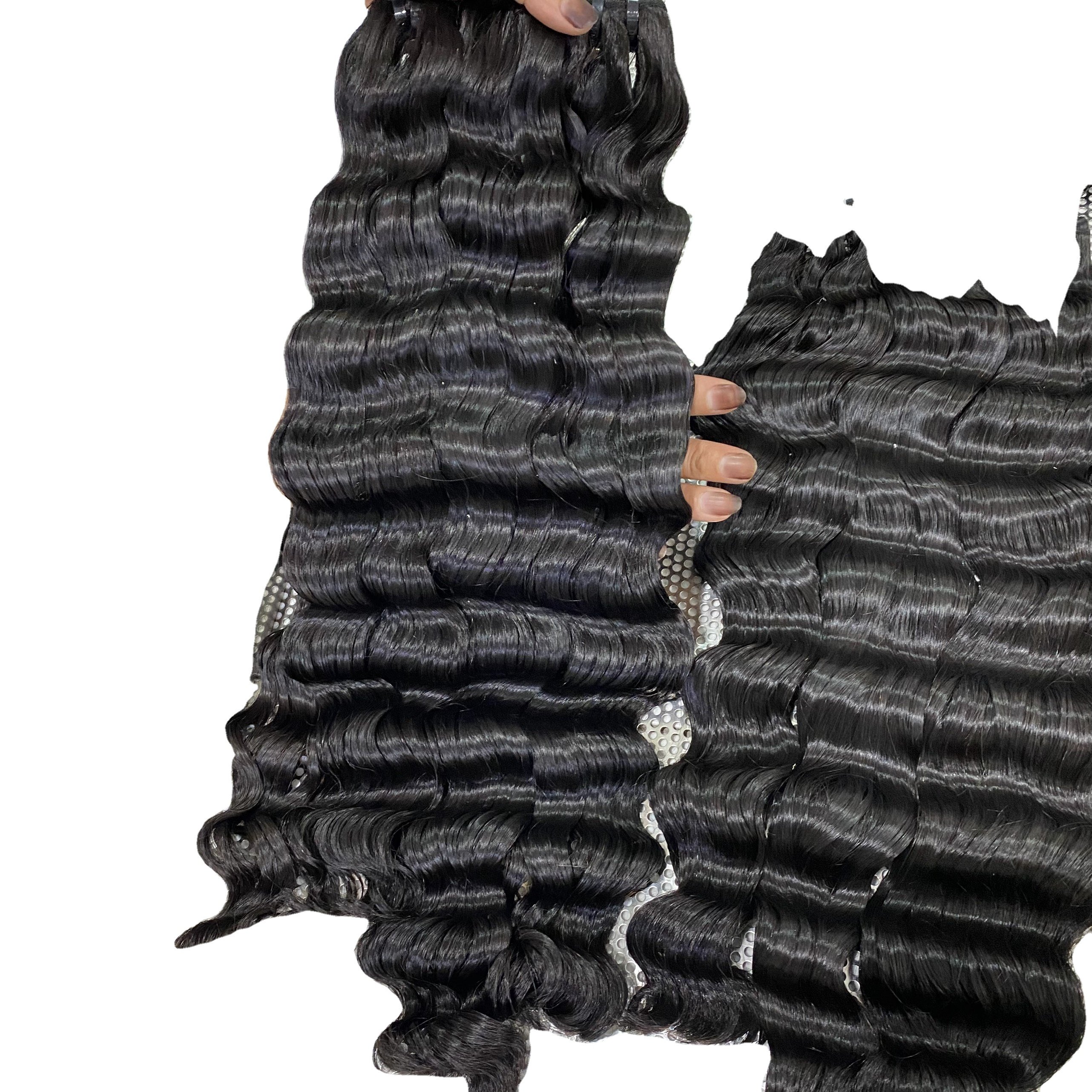 Premium Quality Vietnamese Raw Hair Super Double Drawn Deep Wave Natural Lace HD Black Virgin Human Hair Extensions