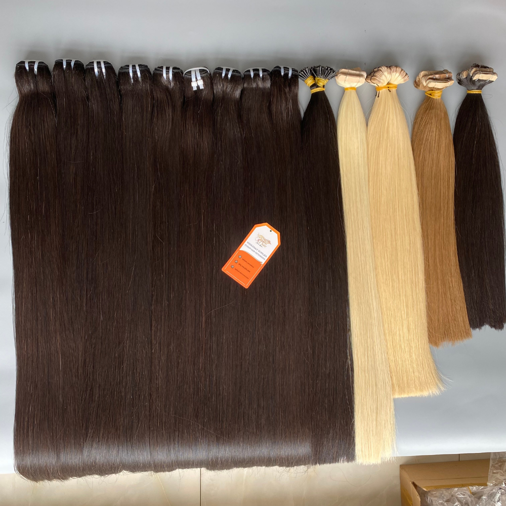 Virgin Raw 100% Vietnamese Human Hair Weft Extensions Super Double Drawn Thick Ends Unprocessed Machine Natural Black Blonde