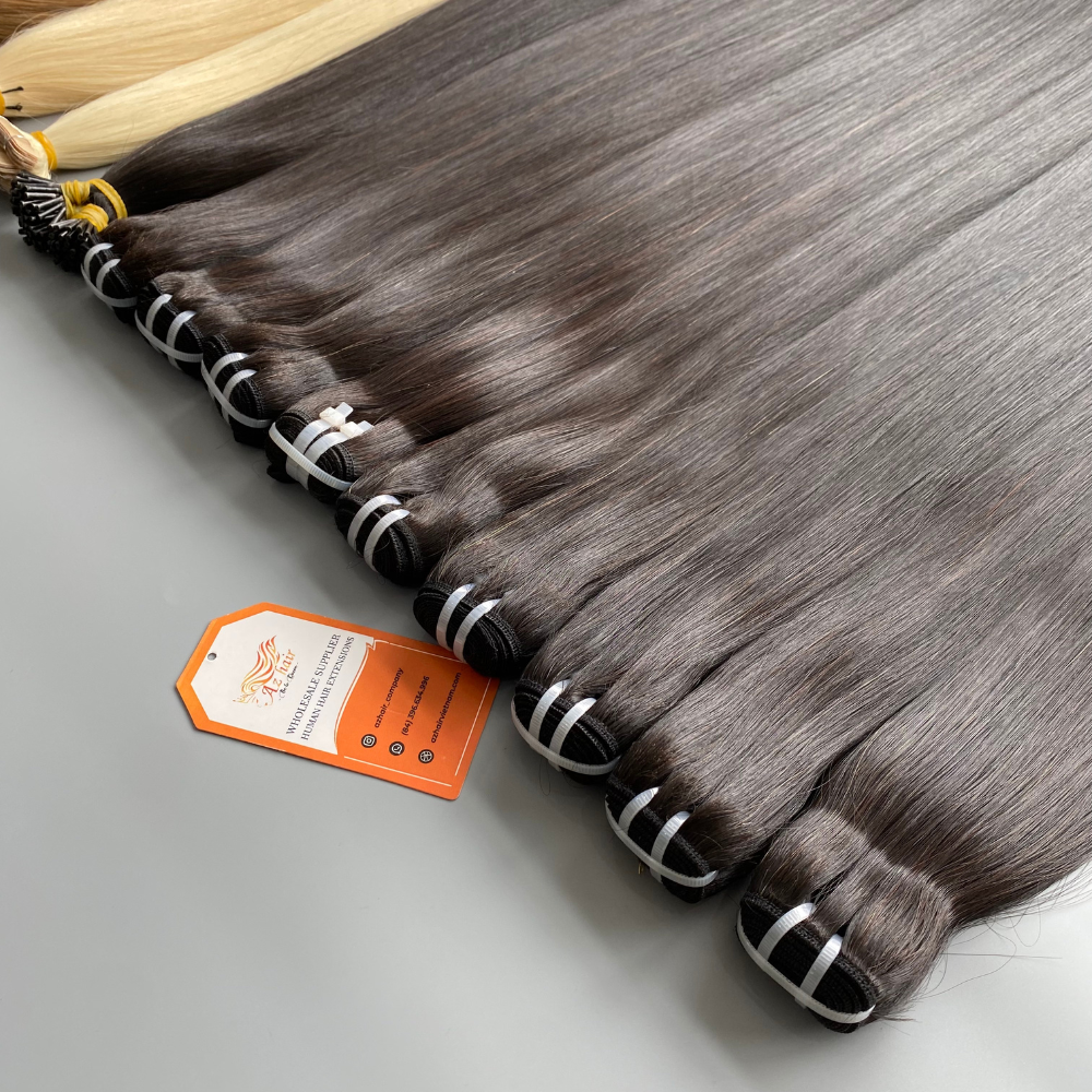 Virgin Raw 100% Vietnamese Human Hair Weft Extensions Super Double Drawn Thick Ends Unprocessed Machine Natural Black Blonde
