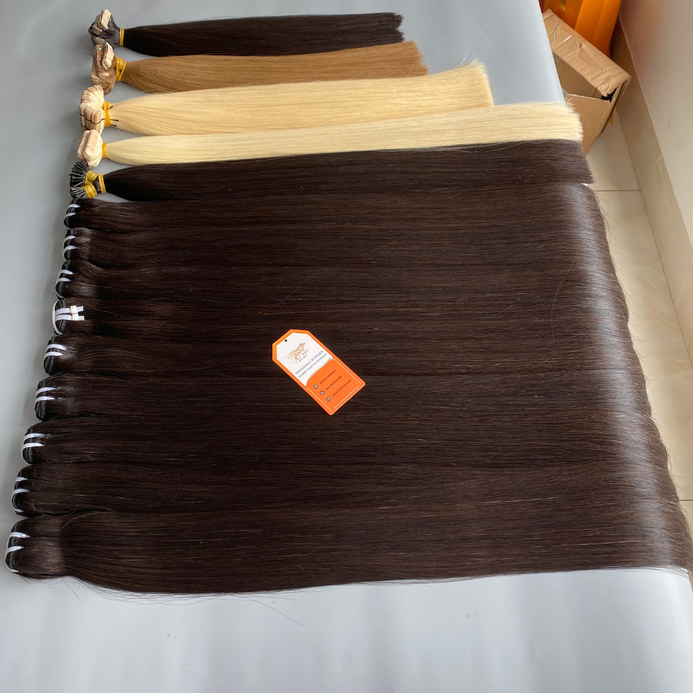 Virgin Raw 100% Vietnamese Human Hair Weft Extensions Super Double Drawn Thick Ends Unprocessed Machine Natural Black Blonde