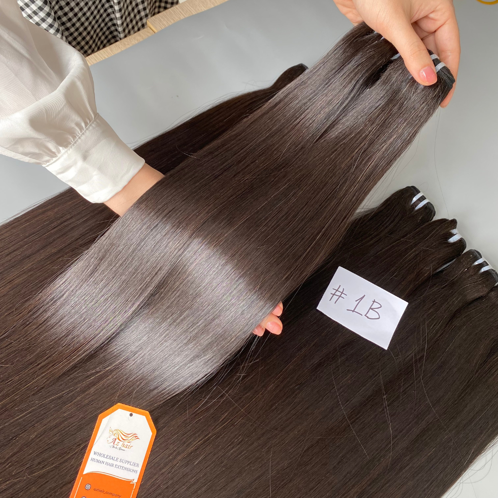 Virgin Raw 100% Vietnamese Human Hair Weft Extensions Super Double Drawn Thick Ends Unprocessed Machine Natural Black Blonde