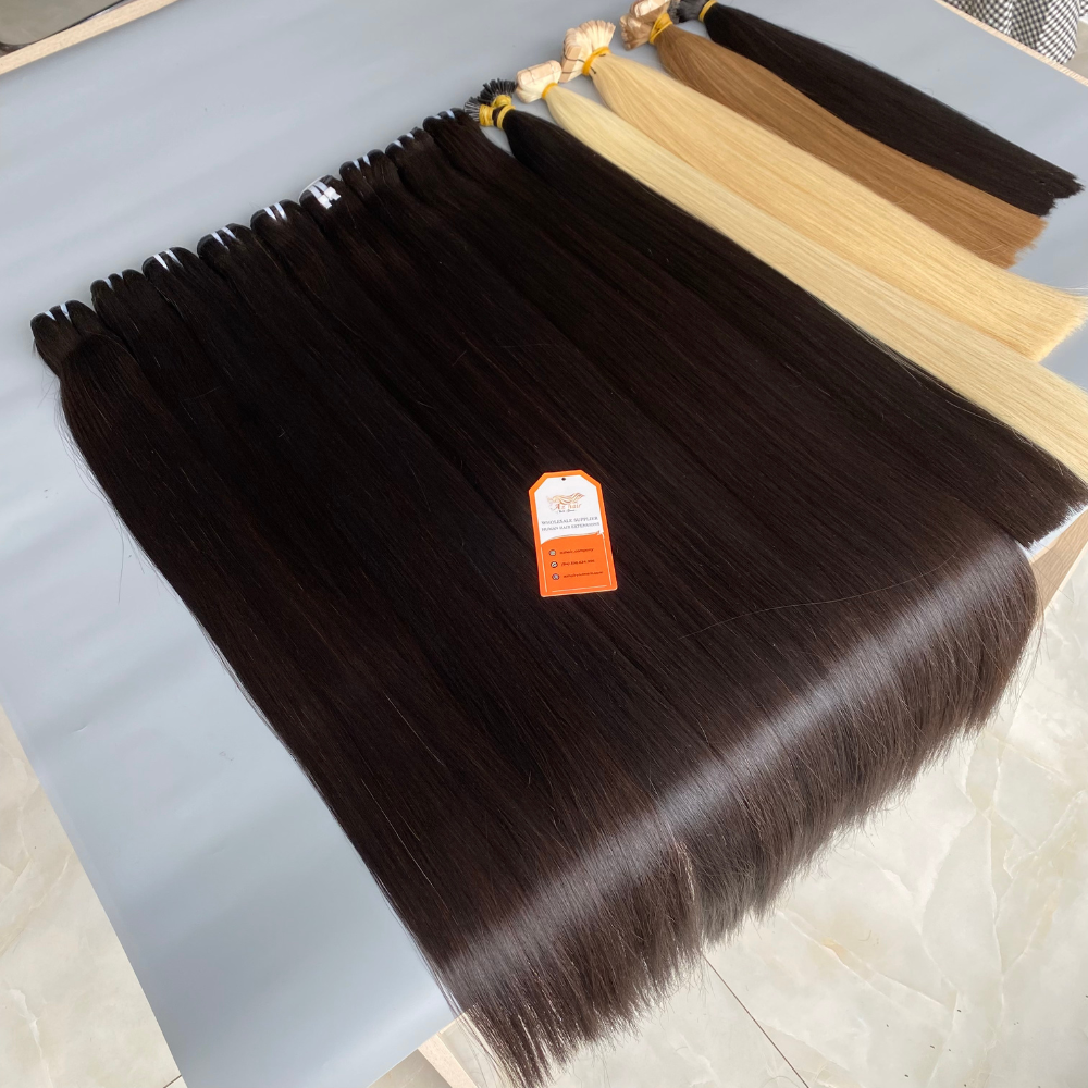 Virgin Raw 100% Vietnamese Human Hair Weft Extensions Super Double Drawn Thick Ends Unprocessed Machine Natural Black Blonde