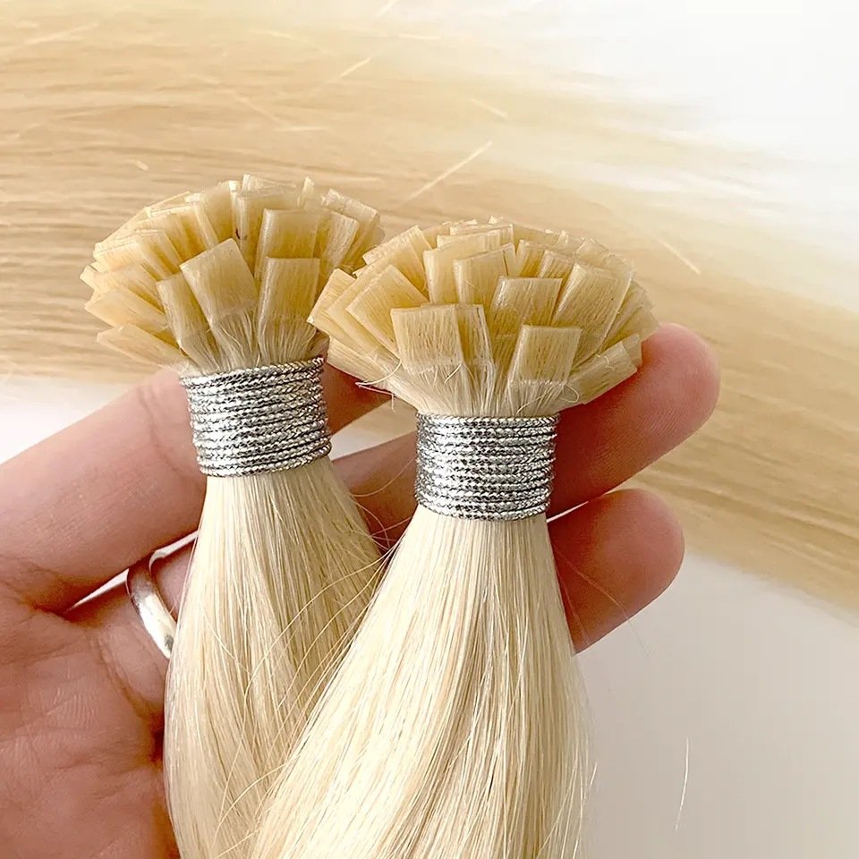 Wholesale ombre Blonde Flat Tip hair Keratin russian Hair Double Drawn cuticle Remy Aligned remy Human hair extension
