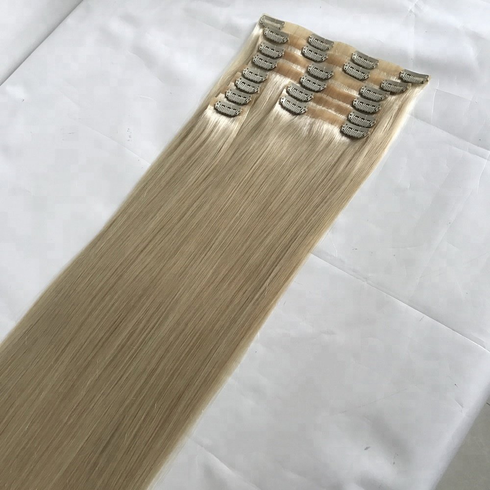 clip-in human hair extension blonde color 100% human hair clip ins
