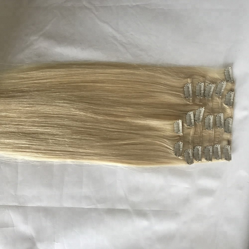 clip-in human hair extension blonde color 100% human hair clip ins
