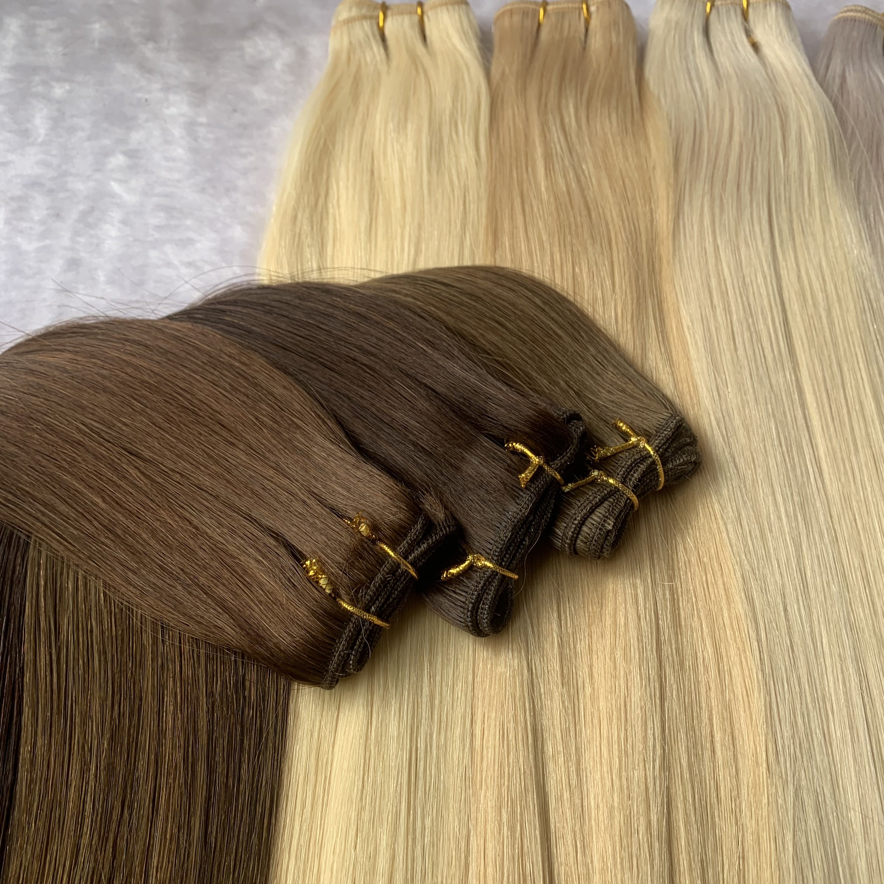 Wholesale Natural 100% Remy Human Hair Straight Machine Made Weft Hair Extension Double Drawn Hair Weaving For Beauty Women