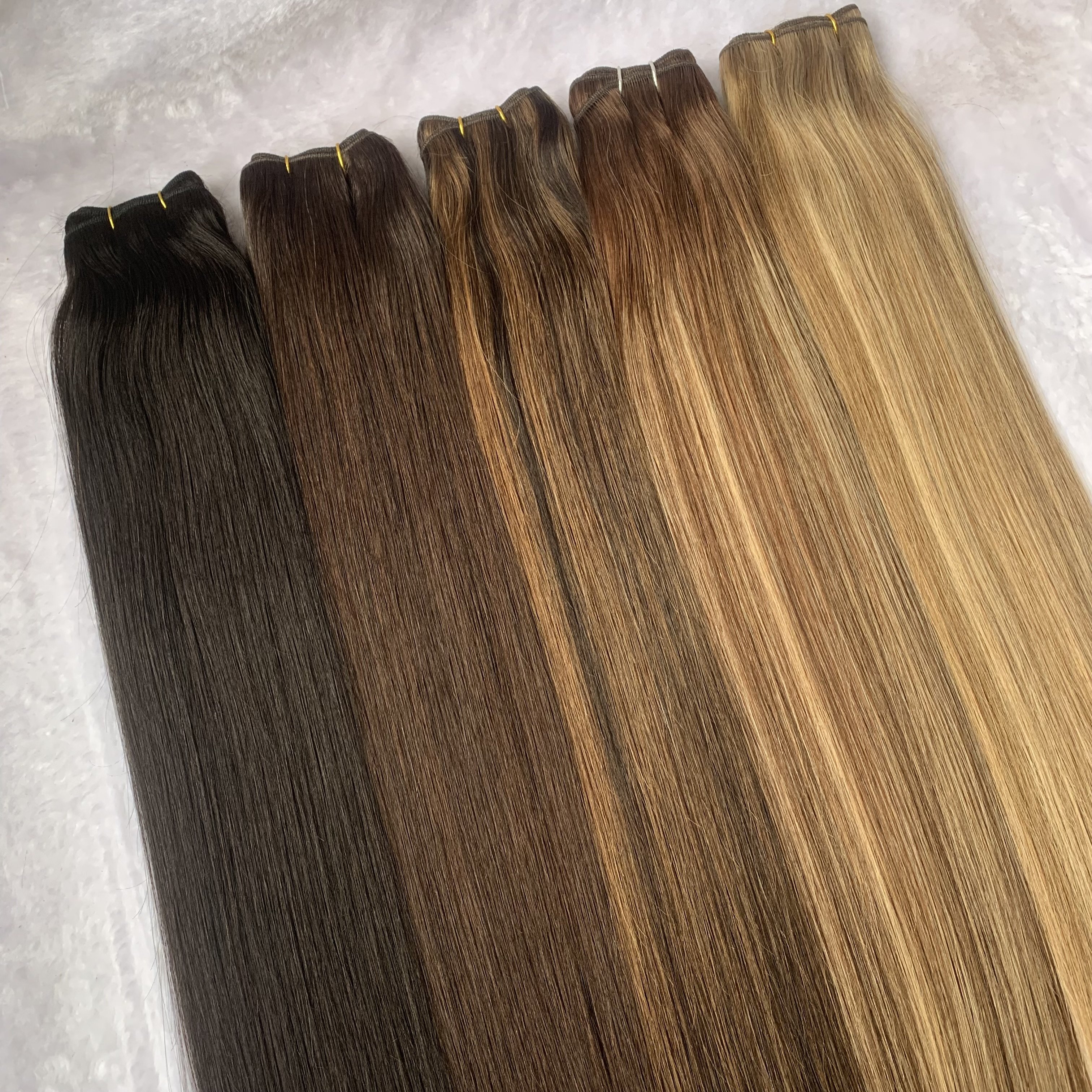 Wholesale Natural 100% Remy Human Hair Straight Machine Made Weft Hair Extension Double Drawn Hair Weaving For Beauty Women