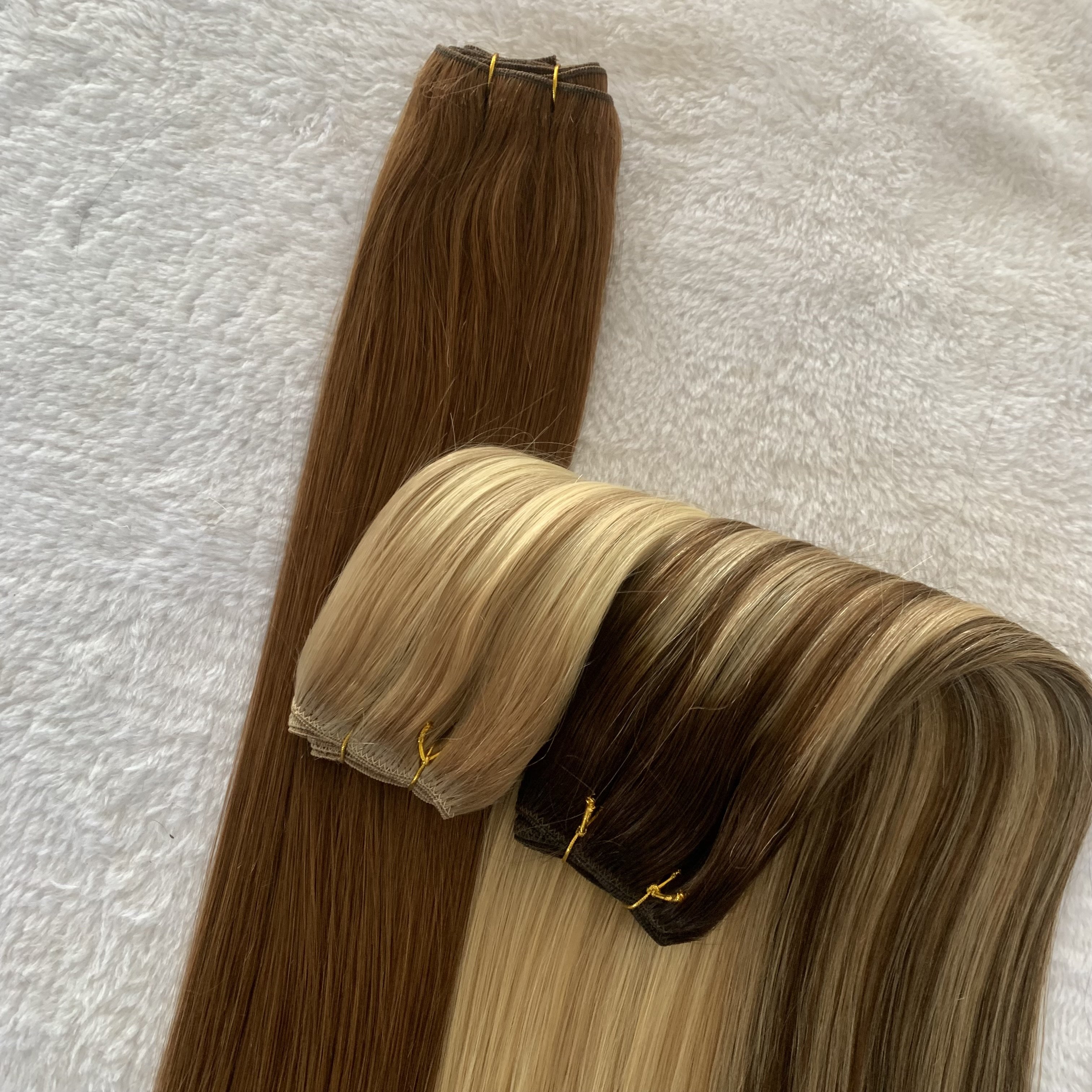 Wholesale Natural 100% Remy Human Hair Straight Machine Made Weft Hair Extension Double Drawn Hair Weaving For Beauty Women
