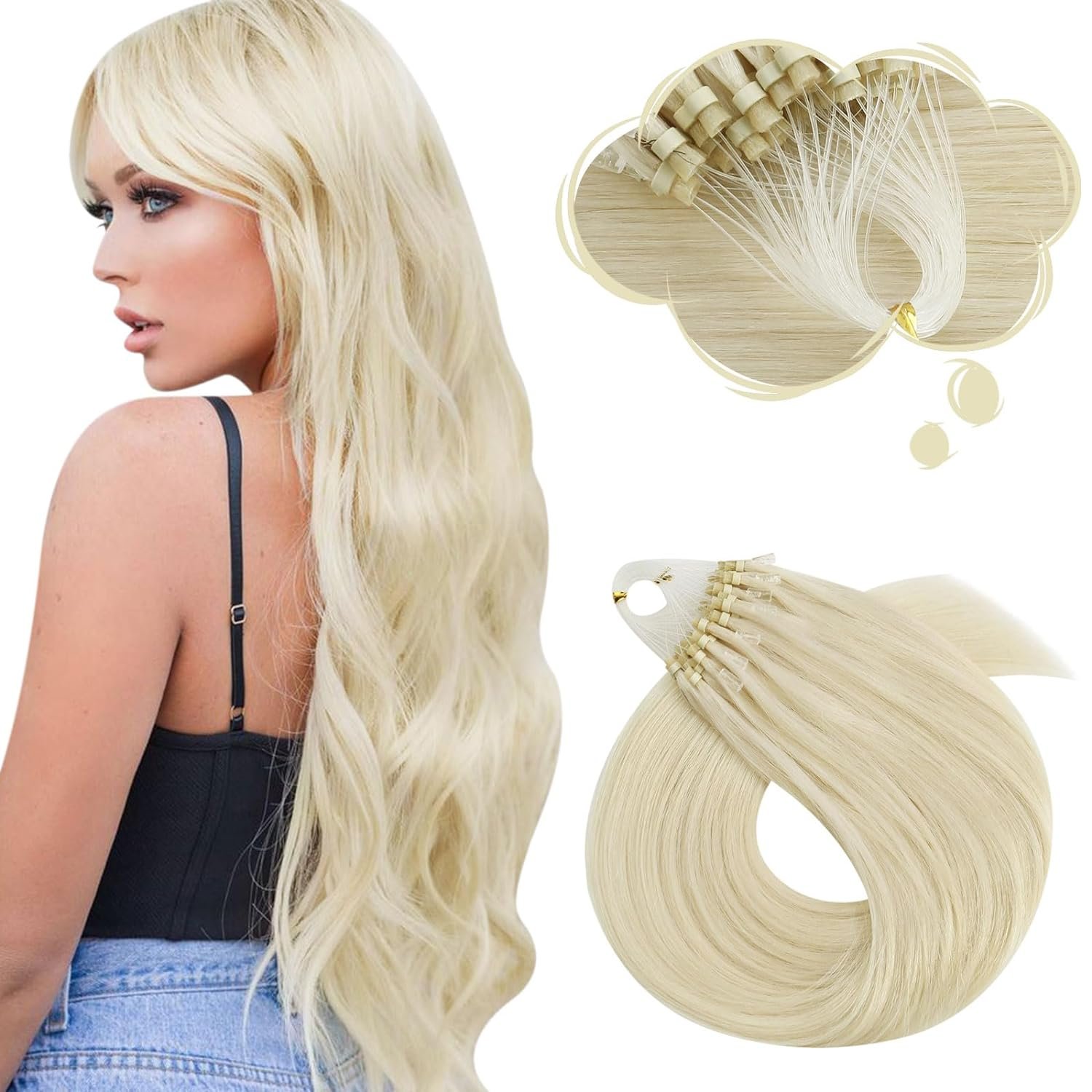 Micro Ring Human Hair Micro Loop Links Hair Extensions Wholesale Price Double Drawn Pre-bonded Keratin Human hair extensions