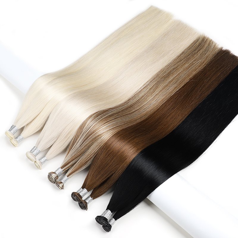 double drawn genius weft russian raw 100% remy hair virgin 50g 60g 20 22inch hand tied genius weft hair extensions human hair