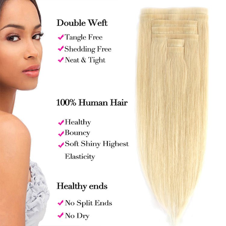 100% Human Hair Extension PU Clip In Remy Seamless Hair Clip Ins Extensions Wholesale Clip In Hair Extension