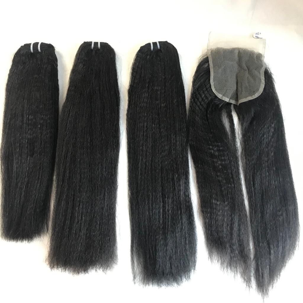 Wholesale Light Yaki Straight Vietnamese Human Hair Extensions Double Drawn Yaki Hair Extensions Bundles With Closure