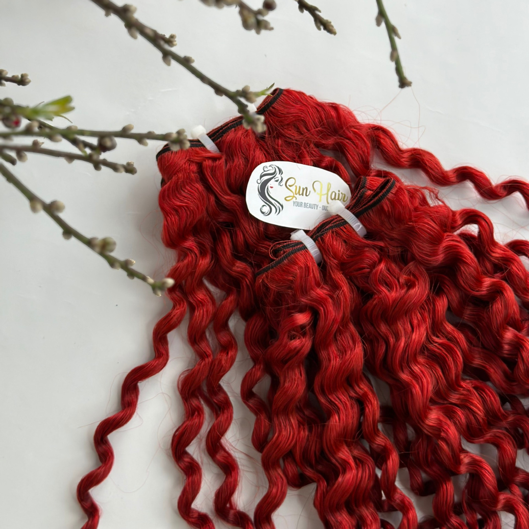 Sun Hair Company Wholesale High Quality Jerry Curly Red Colour Double Weft Bundles Remy Hair Vietnamese Human Hair Extensions