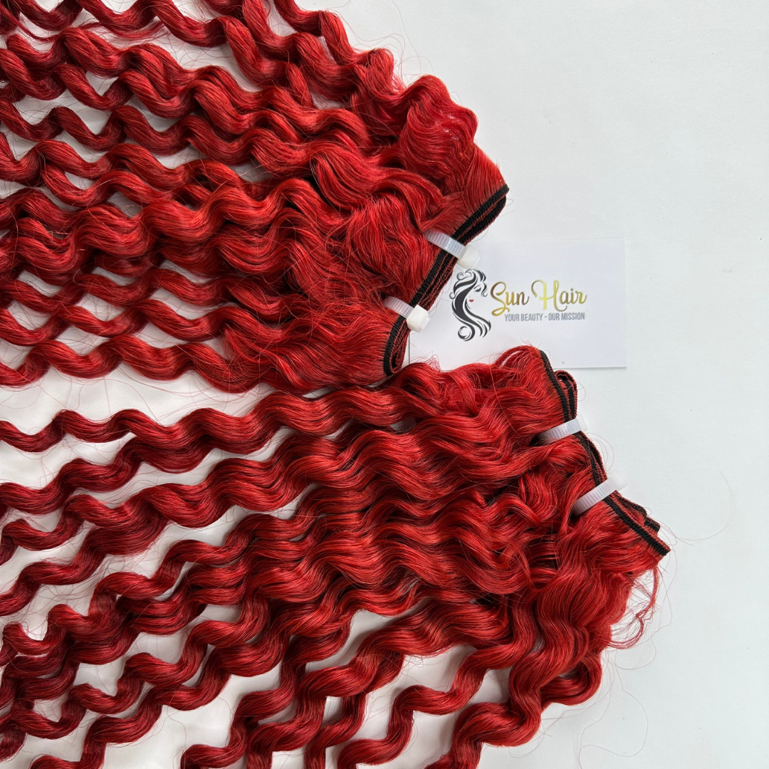 Sun Hair Company Wholesale High Quality Jerry Curly Red Colour Double Weft Bundles Remy Hair Vietnamese Human Hair Extensions