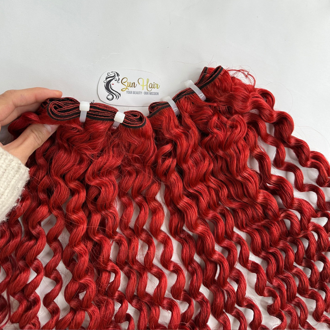 Sun Hair Company Wholesale High Quality Jerry Curly Red Colour Double Weft Bundles Remy Hair Vietnamese Human Hair Extensions