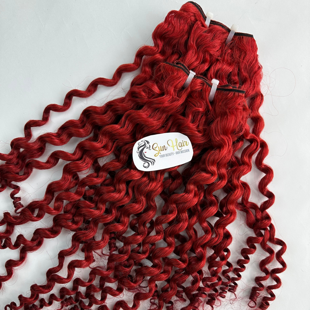 Sun Hair Company Wholesale High Quality Jerry Curly Red Colour Double Weft Bundles Remy Hair Vietnamese Human Hair Extensions