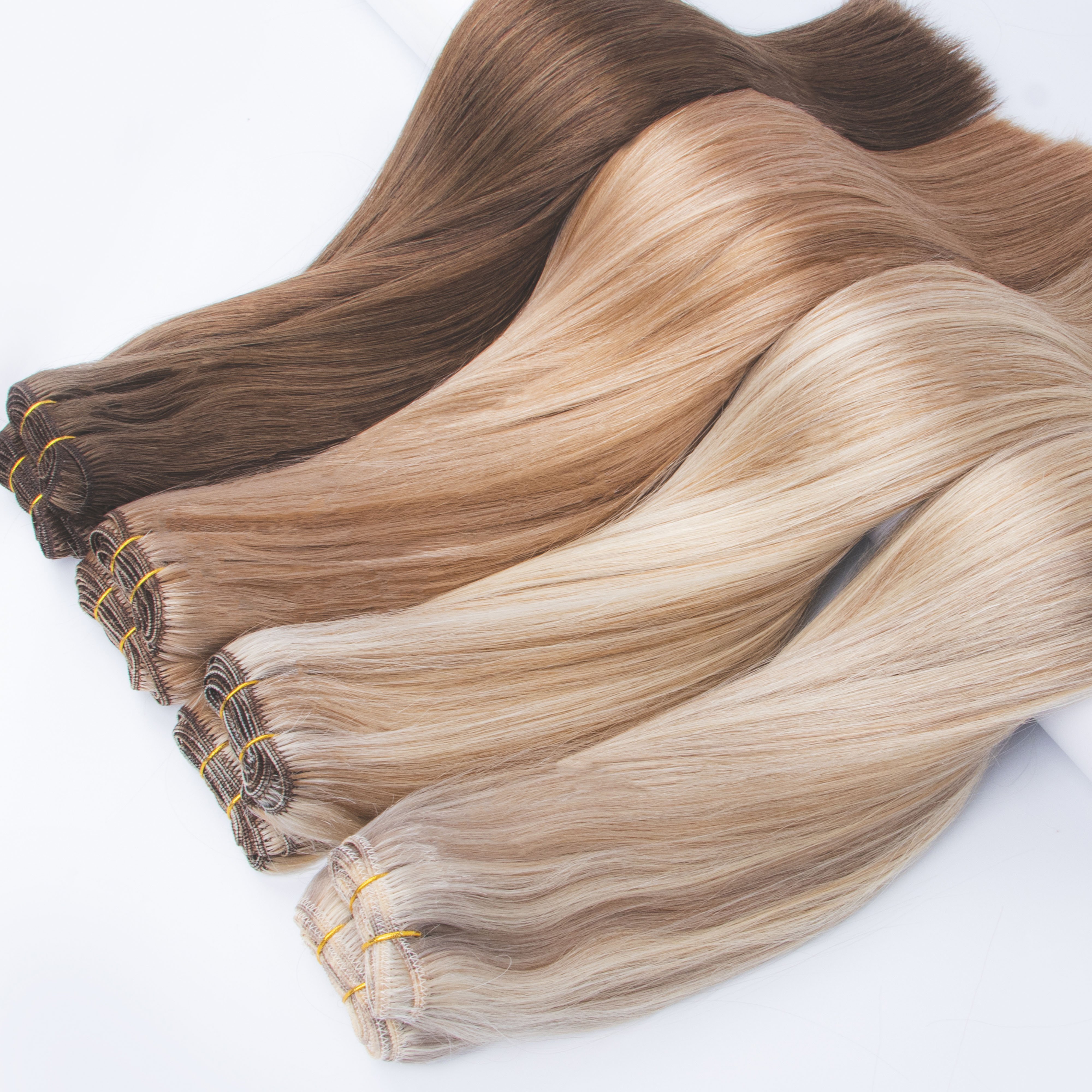 Top quality thick virgin remy weft hair extensions human hair double drawn double weft