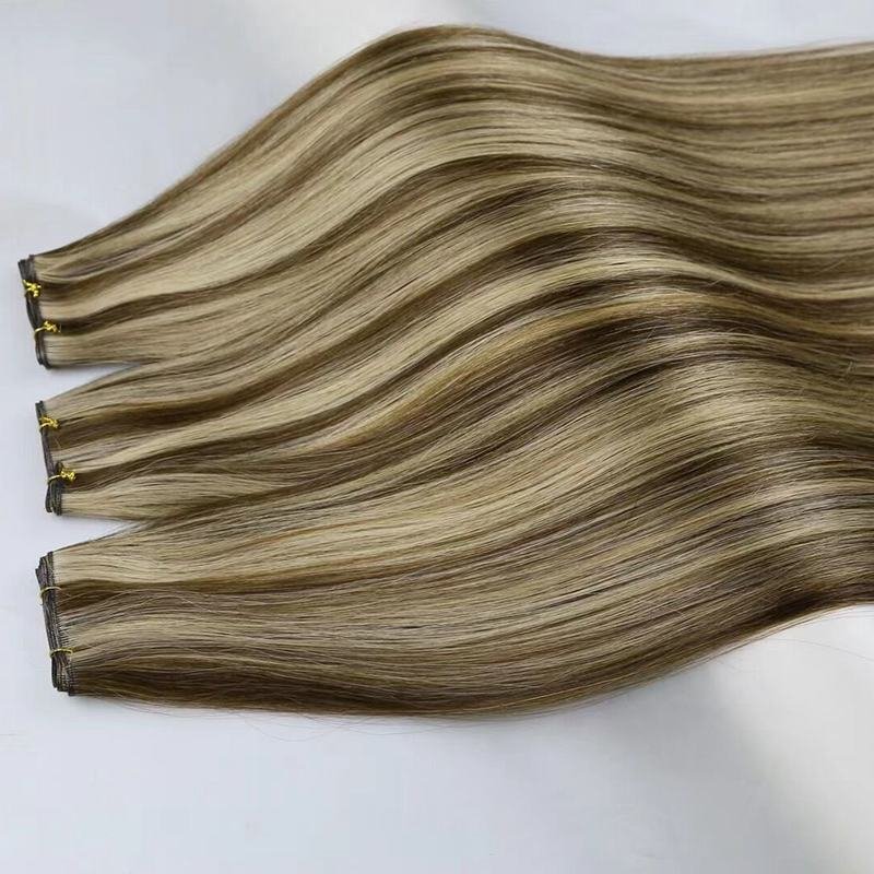 New Invisible No Return Hair Flat Weft Double Drawn Cuticle Intact Russian Human Hair Handtied Weft Hair Extensions