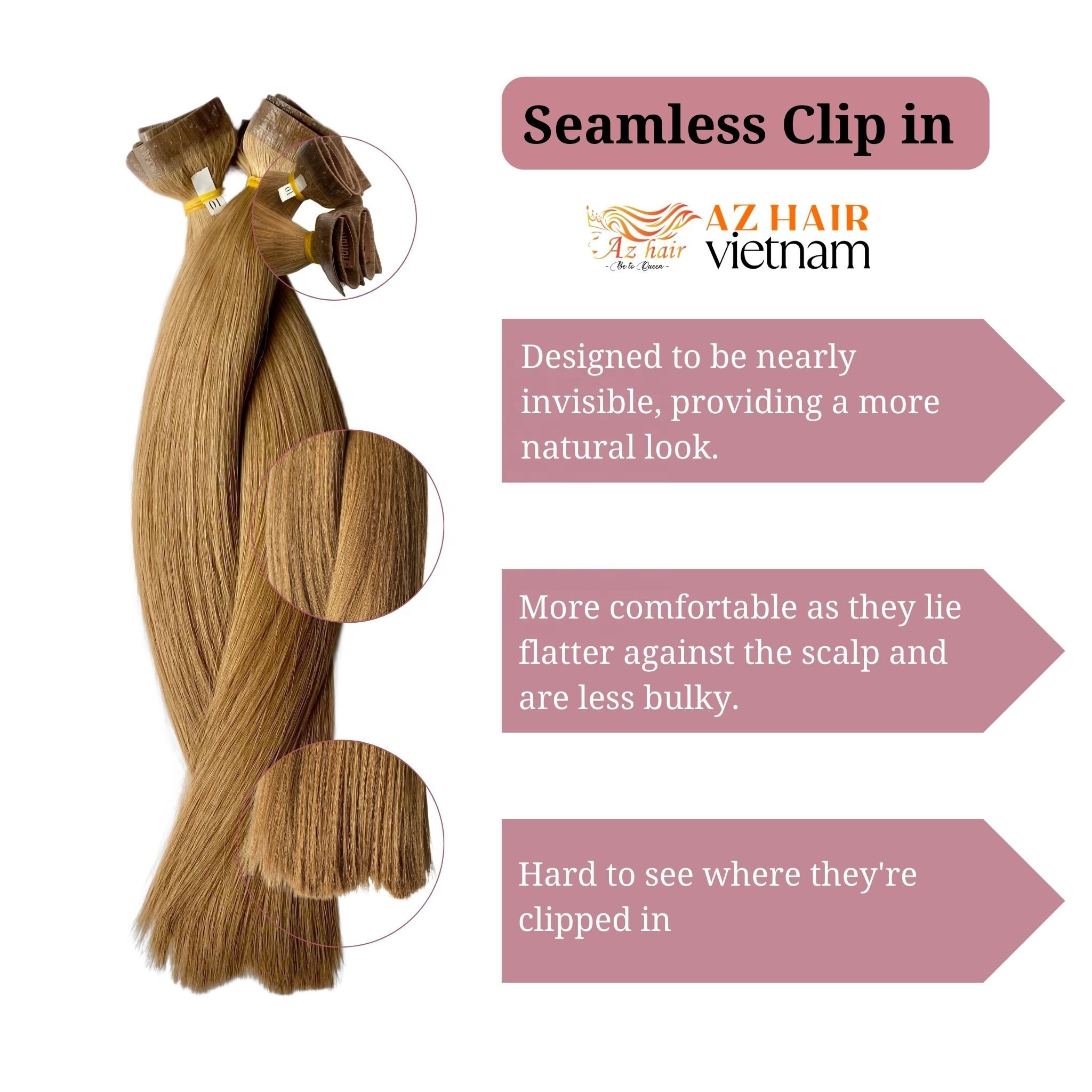 High Quality 100% Remy Clip in Human Hair Extensions Black, Brown, Blond Color From Vietnamese Raw Hair
