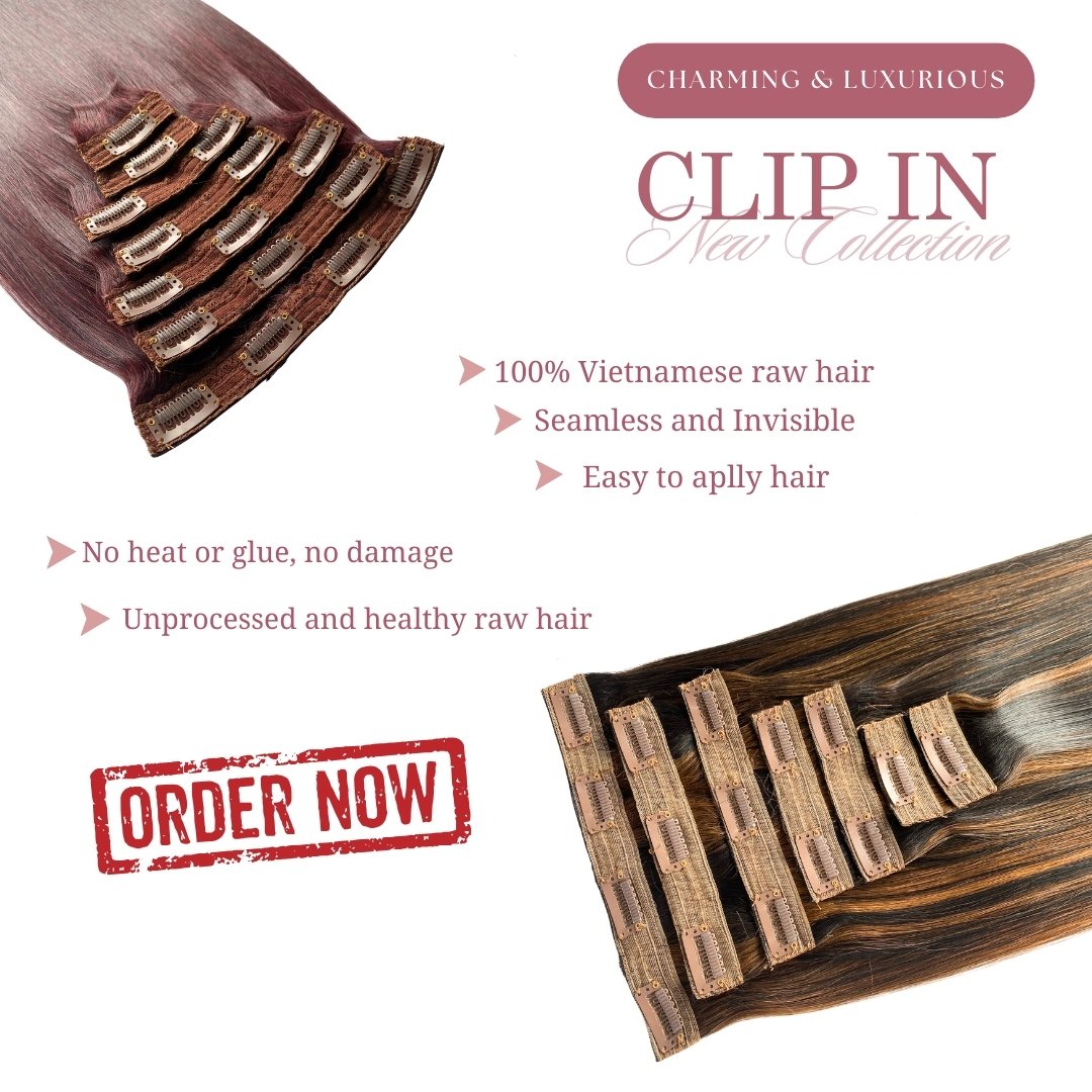 High Quality 100% Remy Clip in Human Hair Extensions Black, Brown, Blond Color From Vietnamese Raw Hair