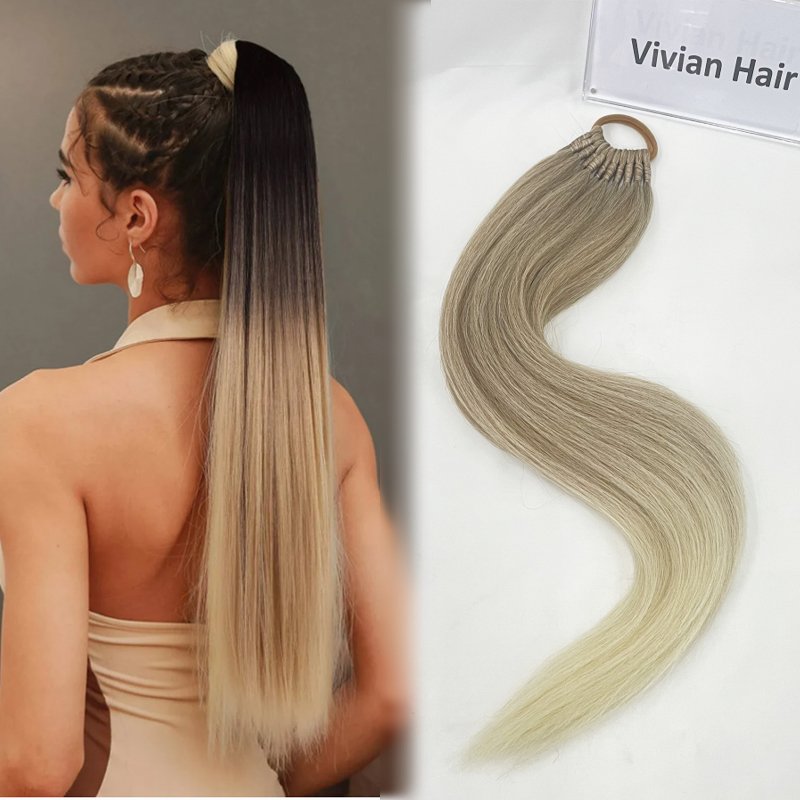 Wholesale premium synthetic fiber elastic band drawstring wrap around with bangs ombre extensions ponytail synthetic hair