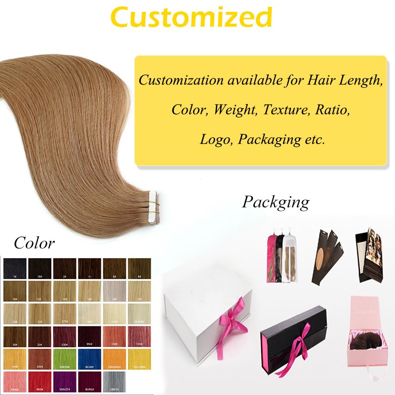 Wholesale Russian Double Side Tape Hair Extensions Remy Virgin Cuticle Aligned Hair High Quality Tape In Human Hair