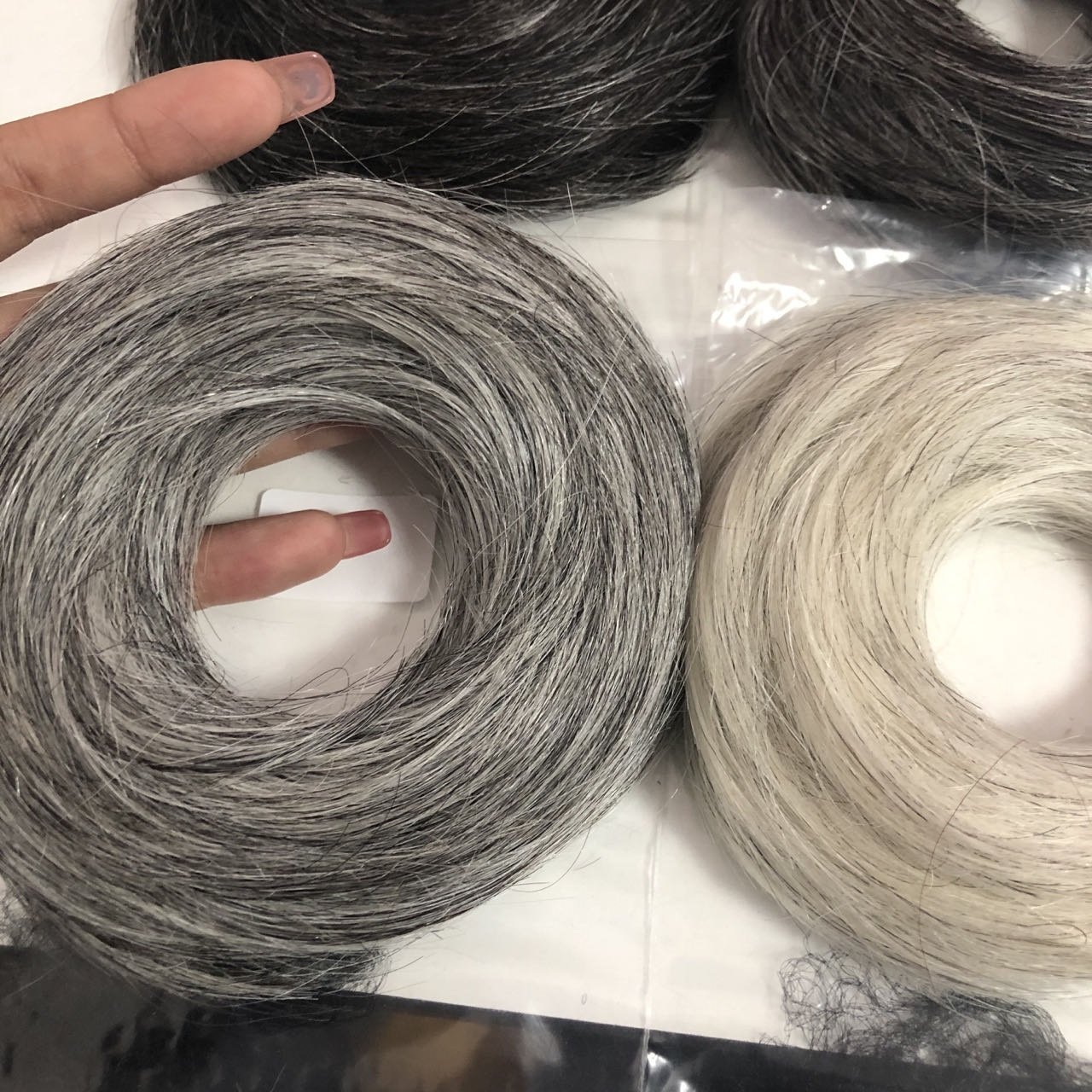 High Quality Chignon Hair Pieces With Rubber Messy Bund Ponytails Bun Extensions Grey Human Hair Scrunchies