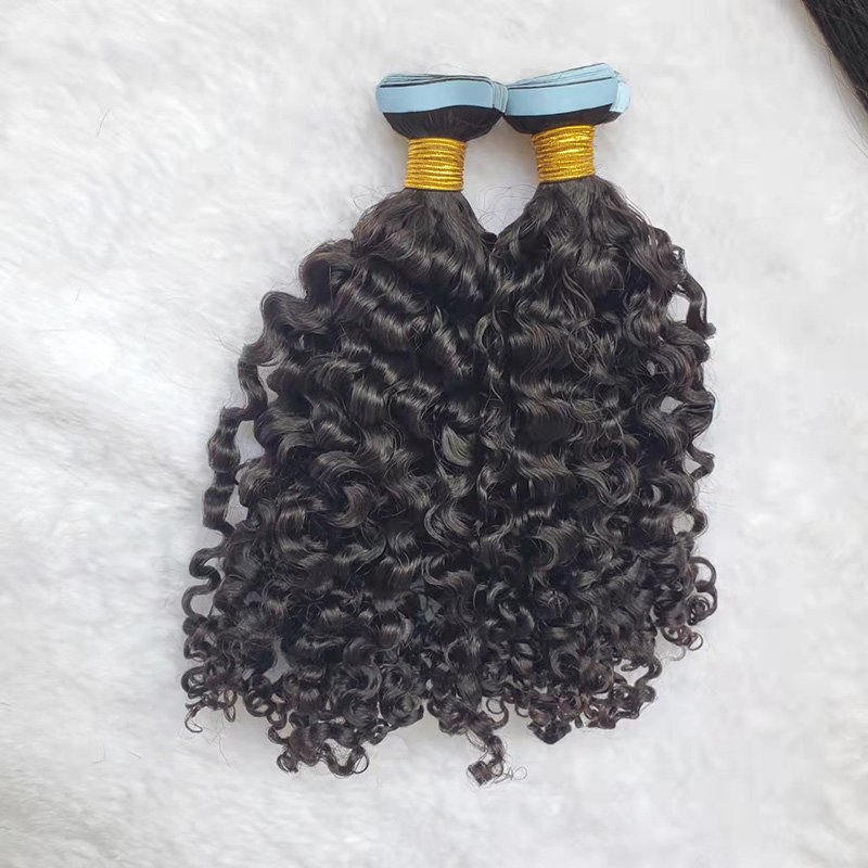 Wholesale 14 inch 100% cuticle aligned Indian human hair thick ends 1B Burmese wave waterproof invisible tape-in hair extensions