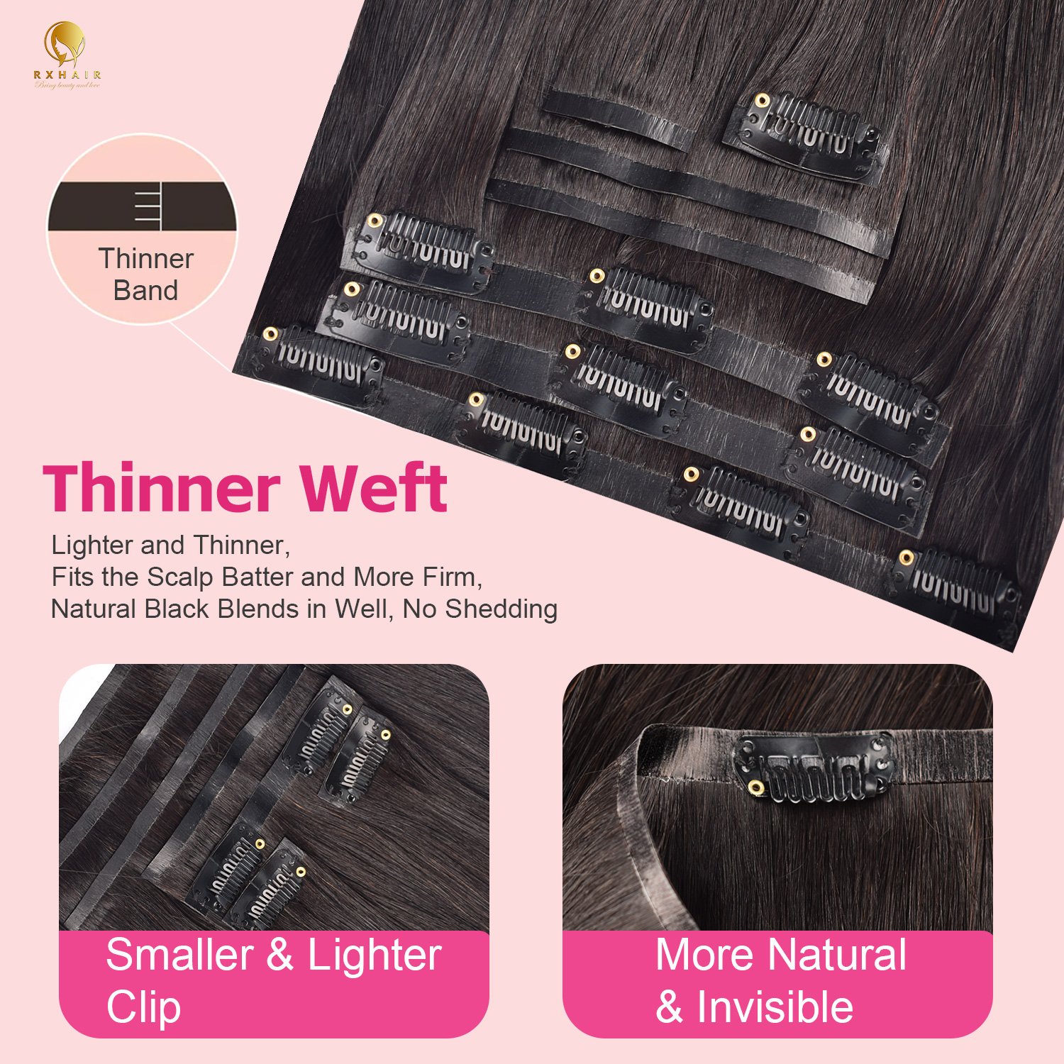 RXHAIR Straight Natural Black Cuticle Aligned Hair Small Pu Seamless Clip In Hair Extensions 200g Echt Haar Human Hair Extension