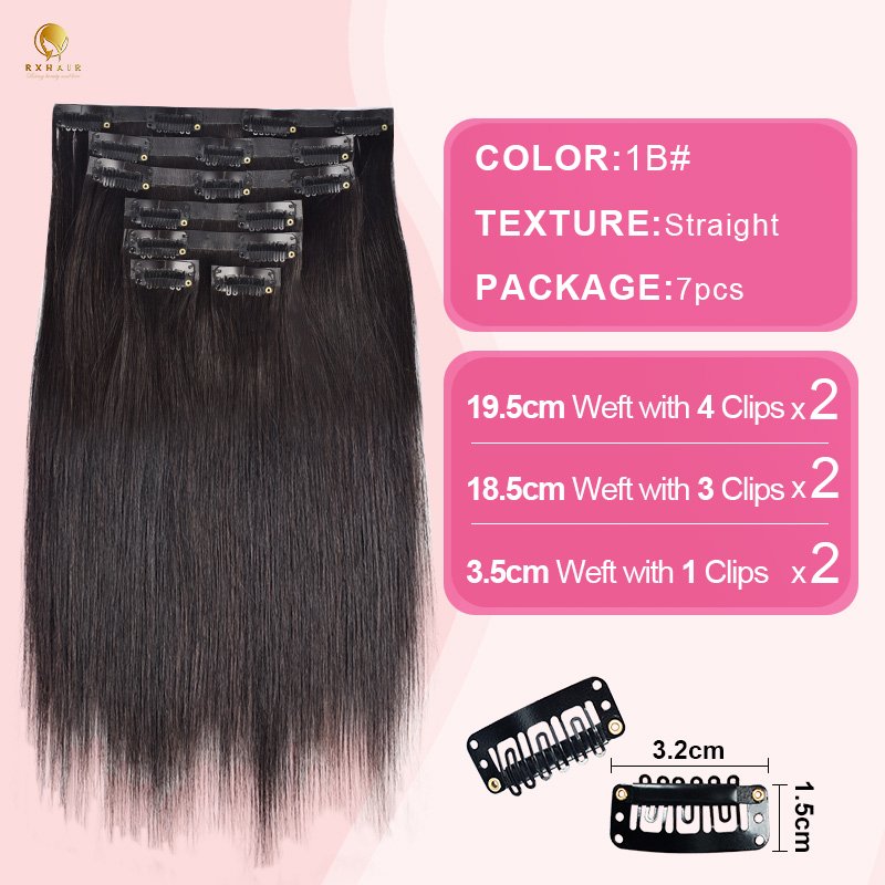 RXHAIR Straight Natural Black Cuticle Aligned Hair Small Pu Seamless Clip In Hair Extensions 200g Echt Haar Human Hair Extension