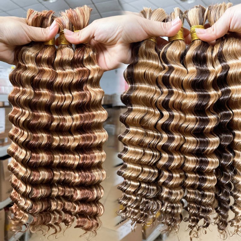 Color unwefted braiding hair bundles red deep wave virgin bulk human hair for braiding