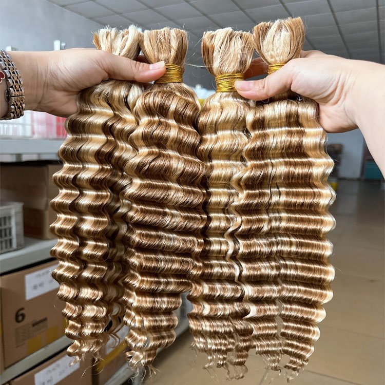 Color unwefted braiding hair bundles red deep wave virgin bulk human hair for braiding