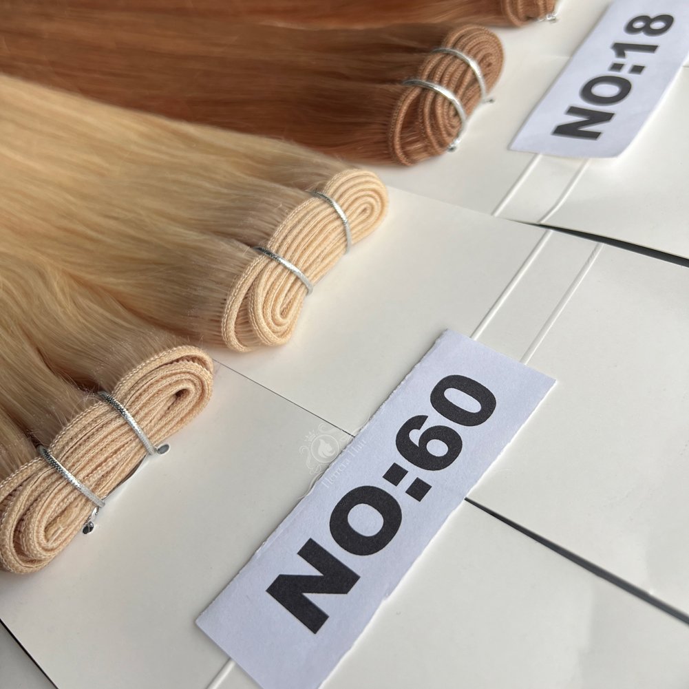 Wholesale Machine Weft Extensiones Cabello Natural Blonde Double Drawn Remi Virgin Russian Human Hair Extensions Weft