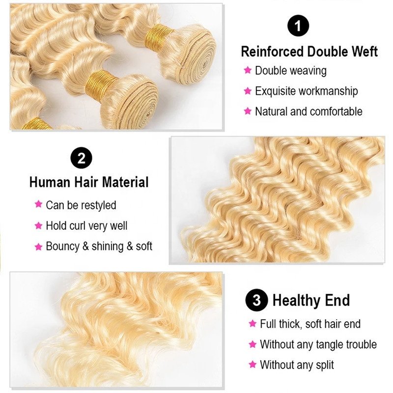 Peruvian Blonde 40 Inch Hair Weft 613 Blonde Human Hair Extensions Vendors 613 Deep Wave Bundles
