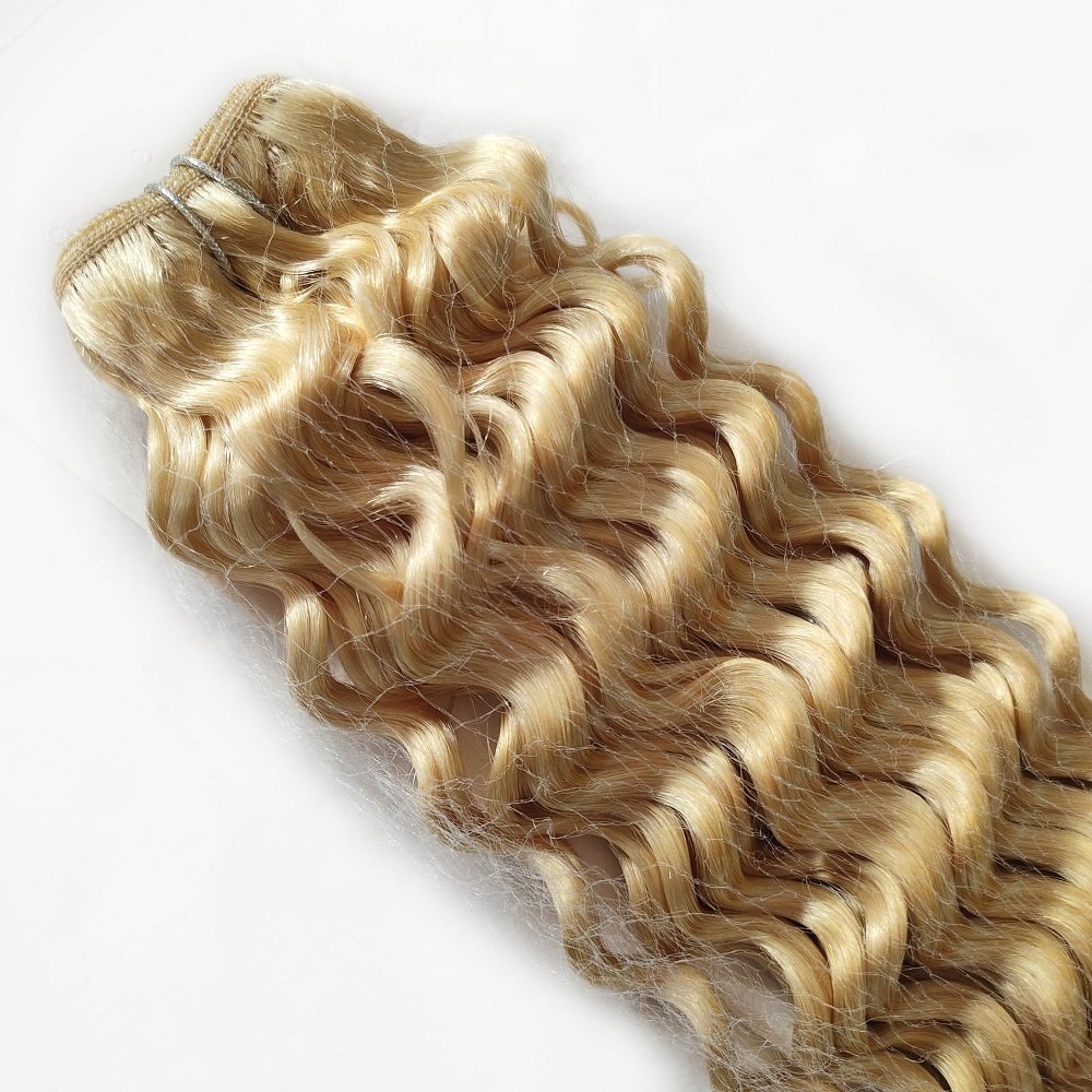 High Quality Double Drawn Remy Human Hair Weaving Extension Kinky Curly Weave Blonde 613