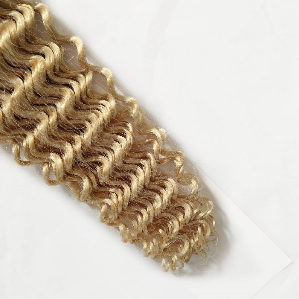 High Quality Double Drawn Remy Human Hair Weaving Extension Kinky Curly Weave Blonde 613