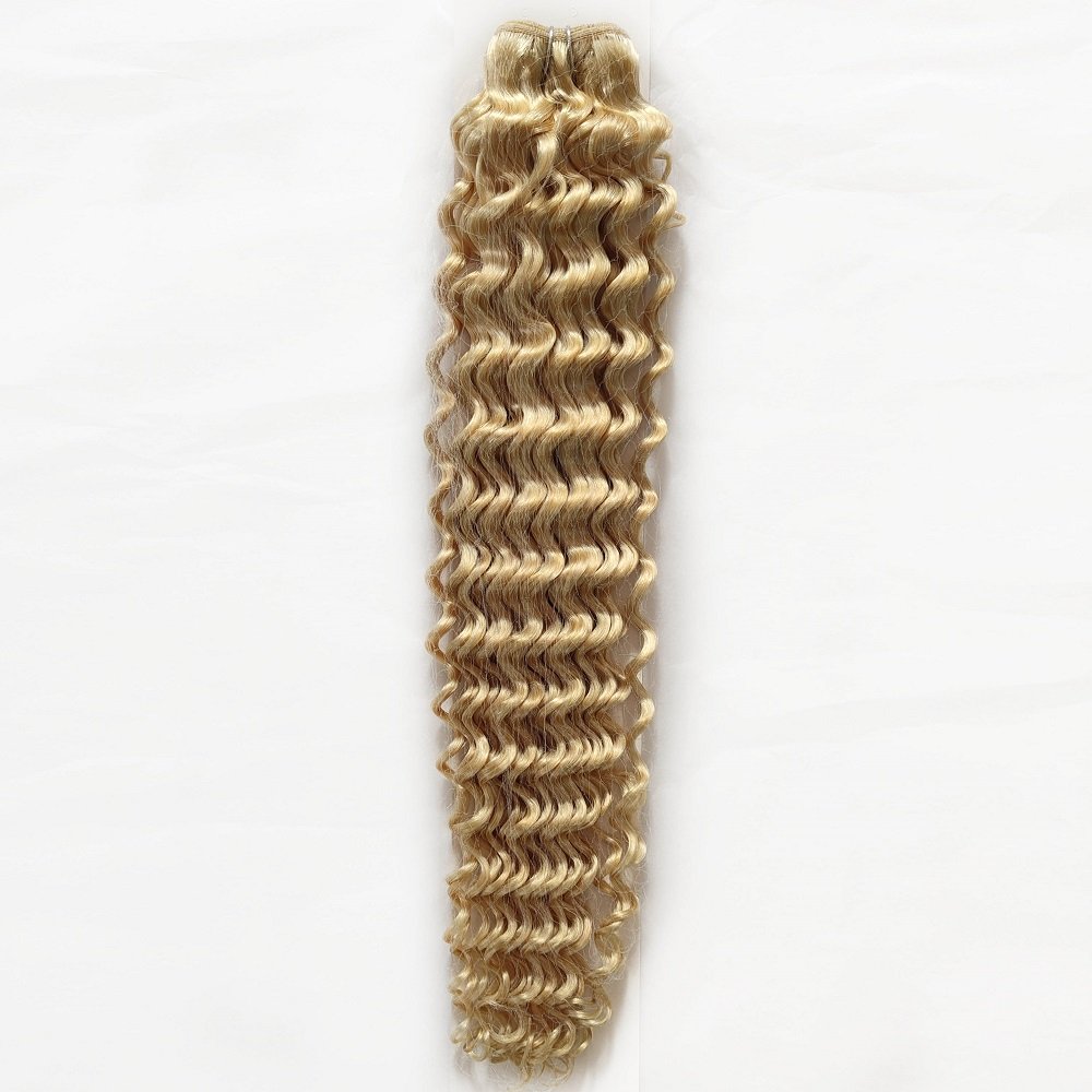 High Quality Double Drawn Remy Human Hair Weaving Extension Kinky Curly Weave Blonde 613