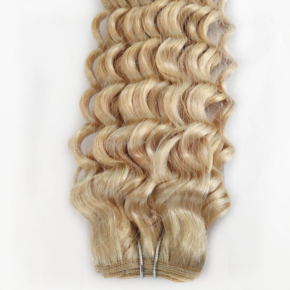 High Quality Double Drawn Remy Human Hair Weaving Extension Kinky Curly Weave Blonde 613