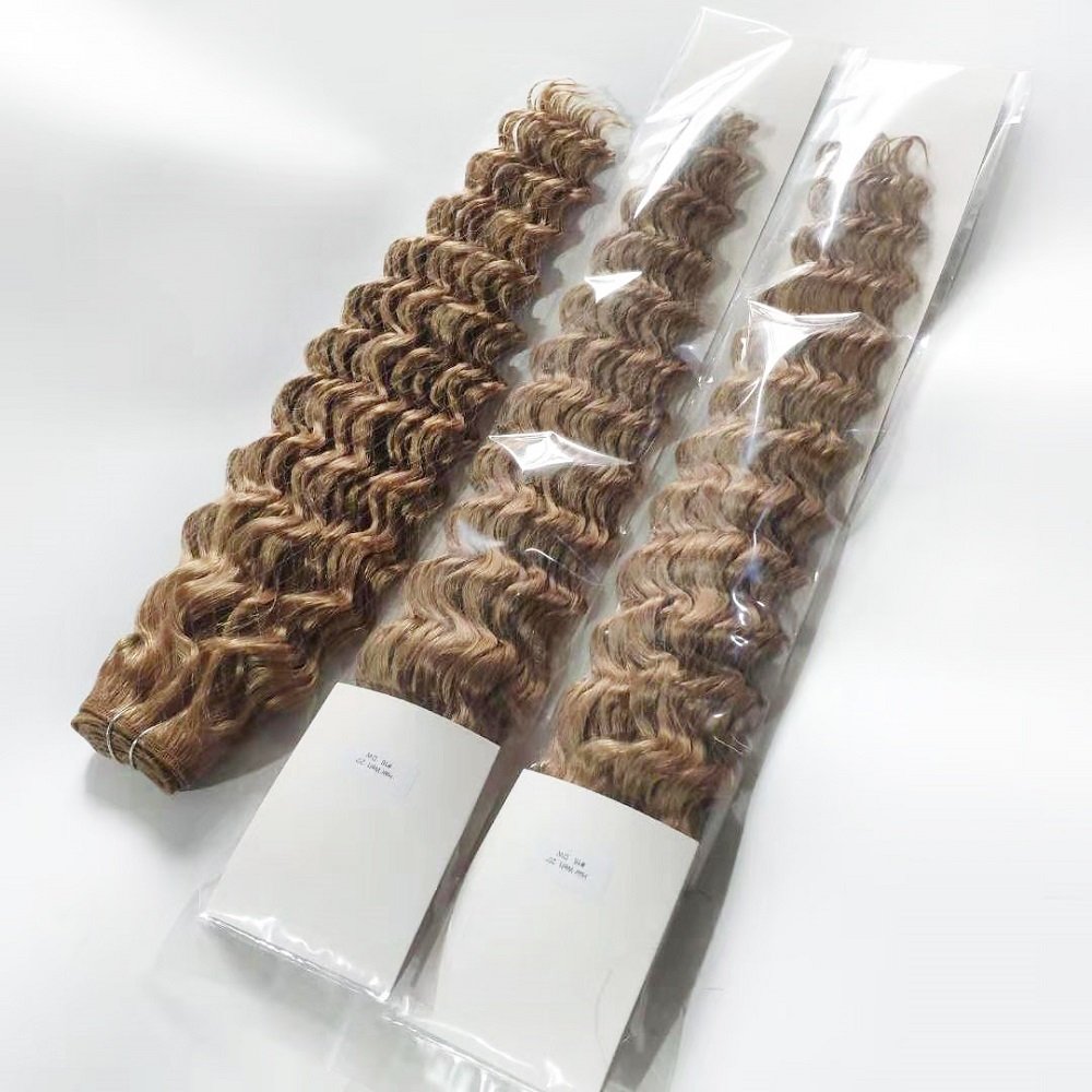 High Quality Double Drawn Remy Human Hair Weaving Extension Kinky Curly Weave Blonde 613