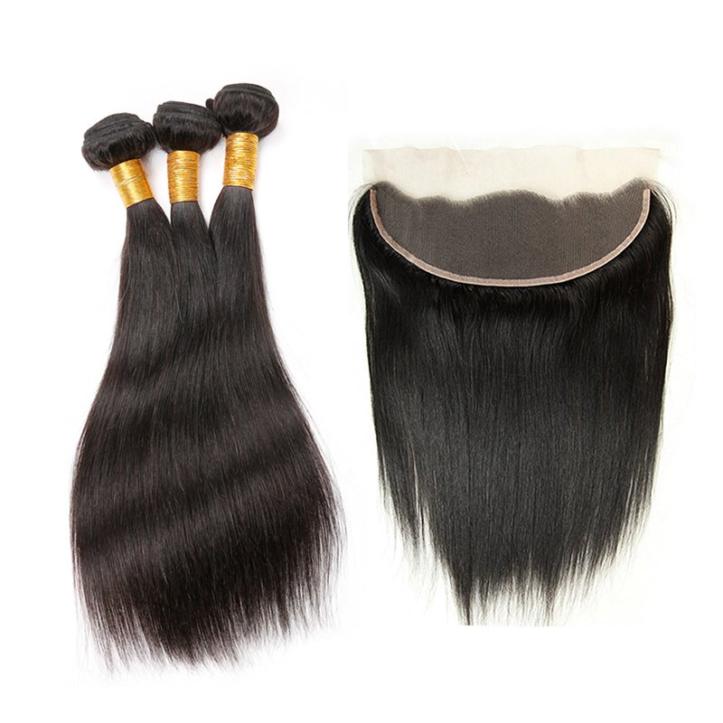 Wholesale 10A 12A Grade Brazilian Human Hair Extension Bone Straight Brazilian Virgin Human Hair Bundles with HD Lace Frontals
