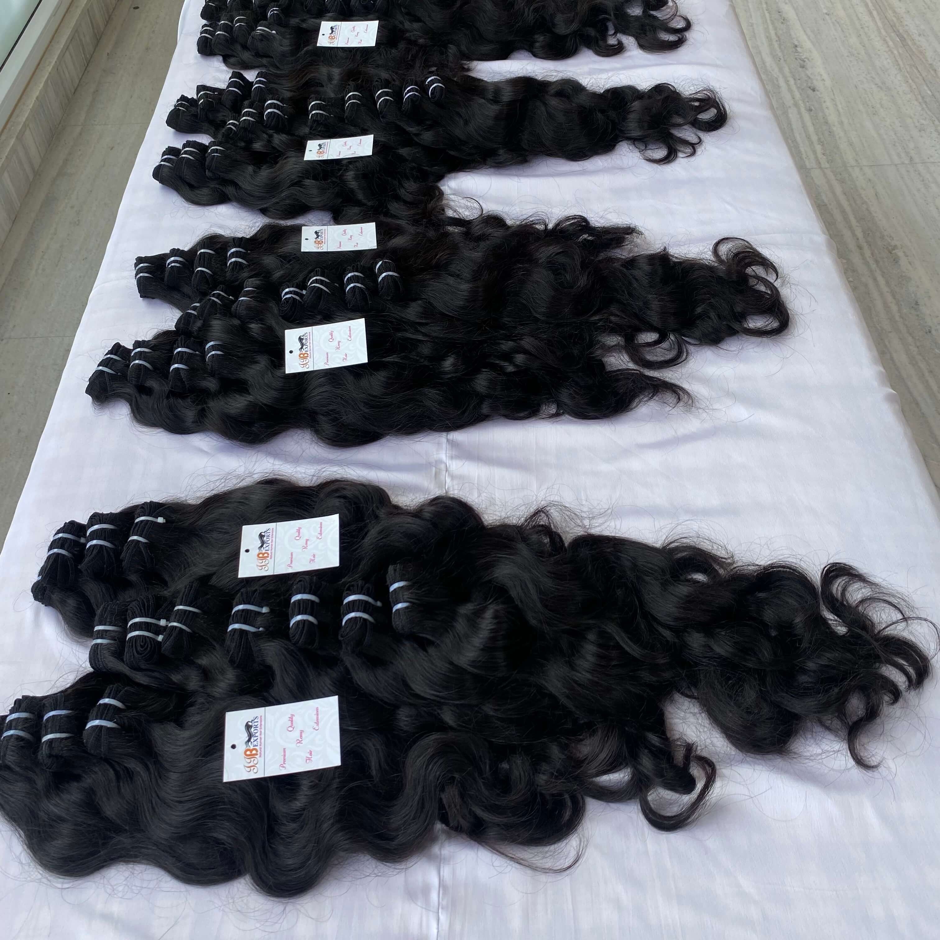 Wholesale Indian Raw Human Wavy Hair Extensions, Double Drawn Virgin Human Hair Extension Wholesale Vendor with closure frontal