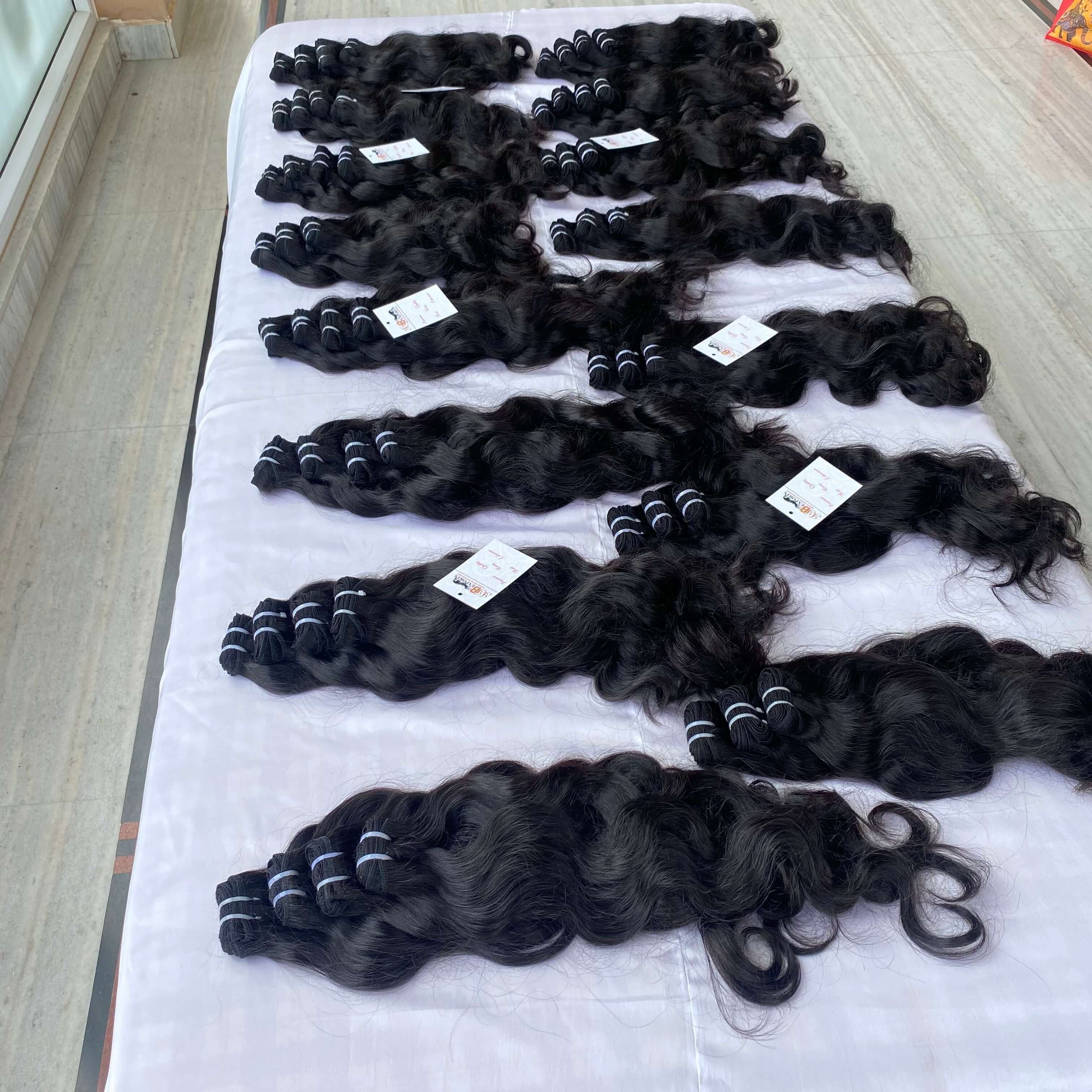 Wholesale Indian Raw Human Wavy Hair Extensions, Double Drawn Virgin Human Hair Extension Wholesale Vendor with closure frontal