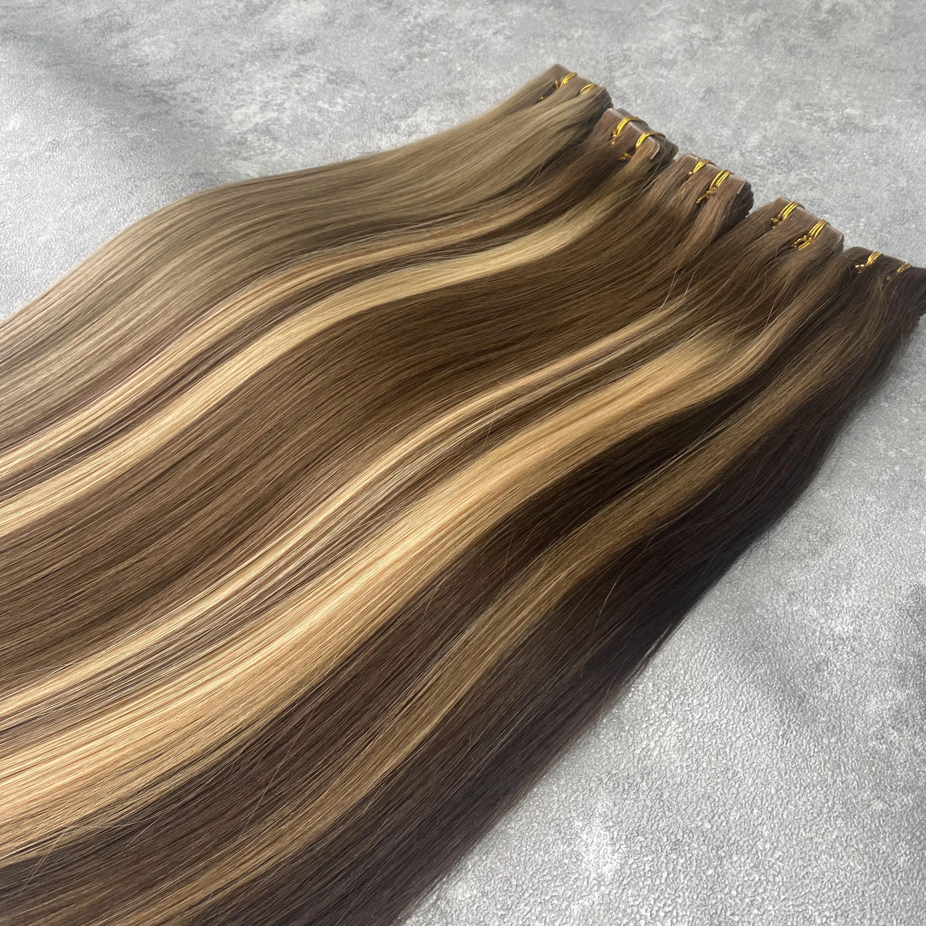 Wholesale Factory Double Drawn Full Cuticle Aligned Raw Virgin Russian Balayage Natural Invisible Tape in Human Hair Extension