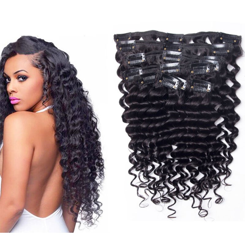 4B Clip In Human Hair Extension Water Wave Deep Wave Wholesale Vendor Clips In Hair Extensions Human Hair Wavy
