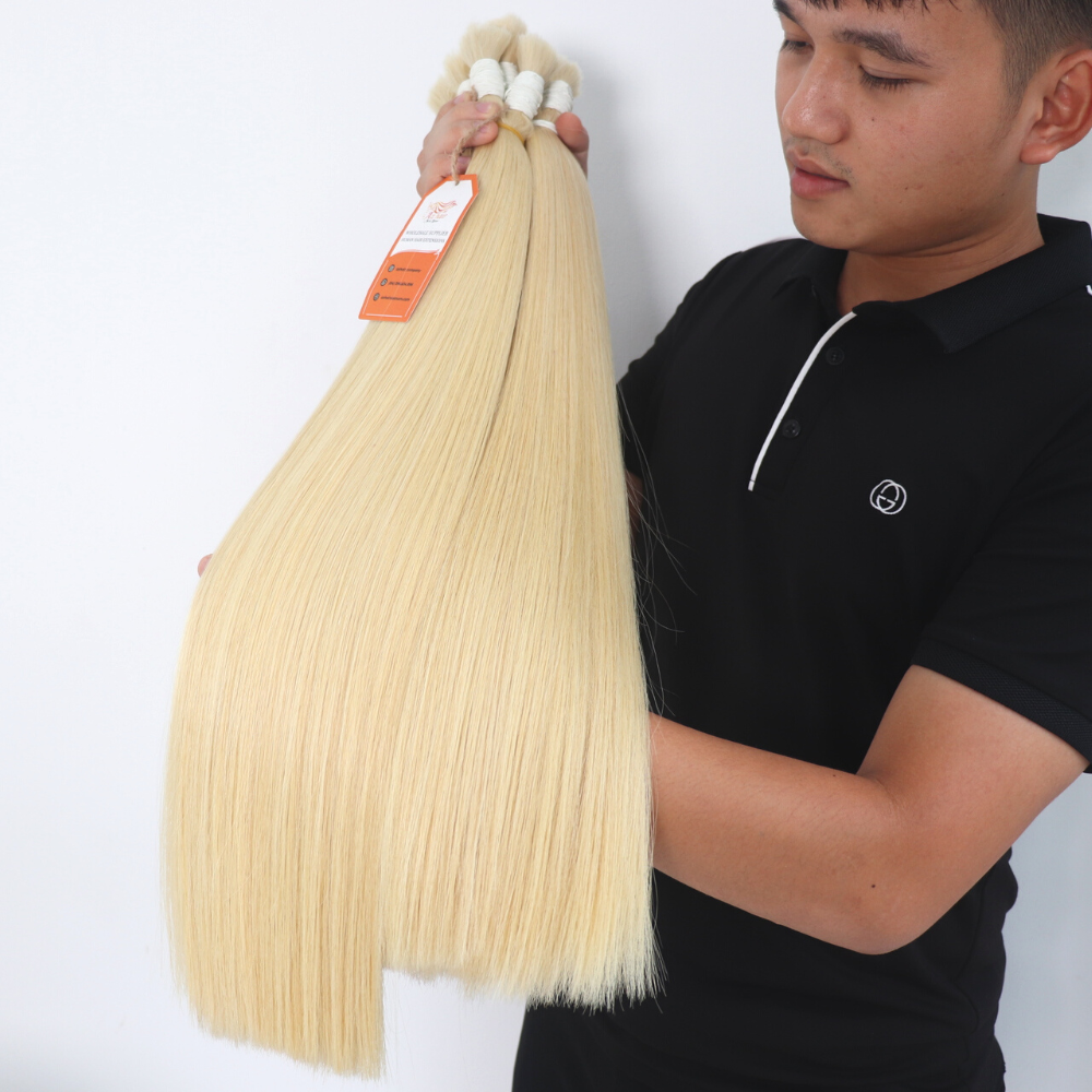 Silky & Healthy Blond 613 Ash Human Hair Extension 100% Virgin Cuticle Aligned Hair Bulk Raw Vietnamese Hair